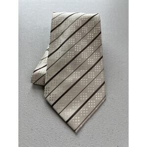 Henry Jacobson Cream and Brown Striped Pattern 100% Silk Handmade Designer Tie